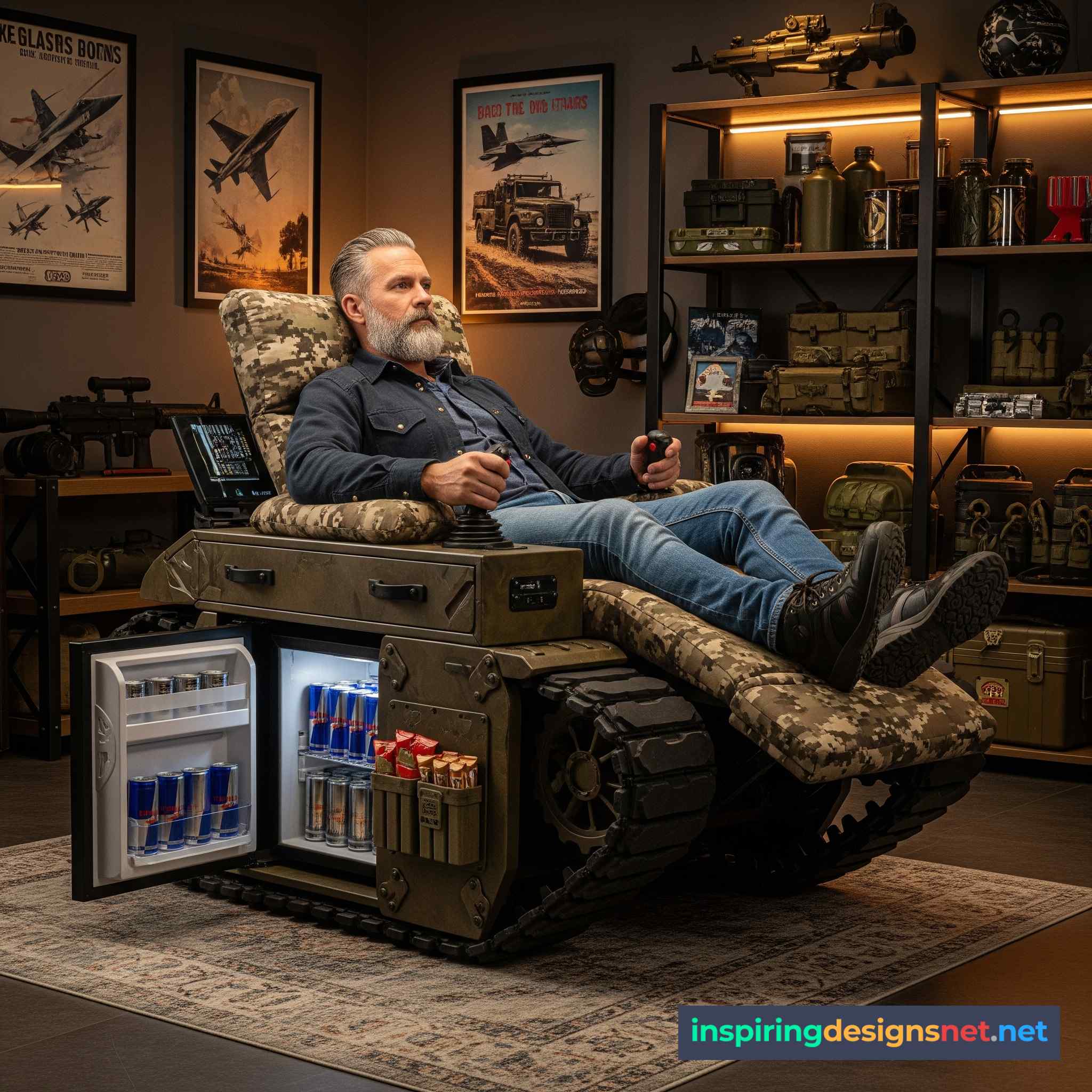 Tank Recliner with Built-in Kitchen