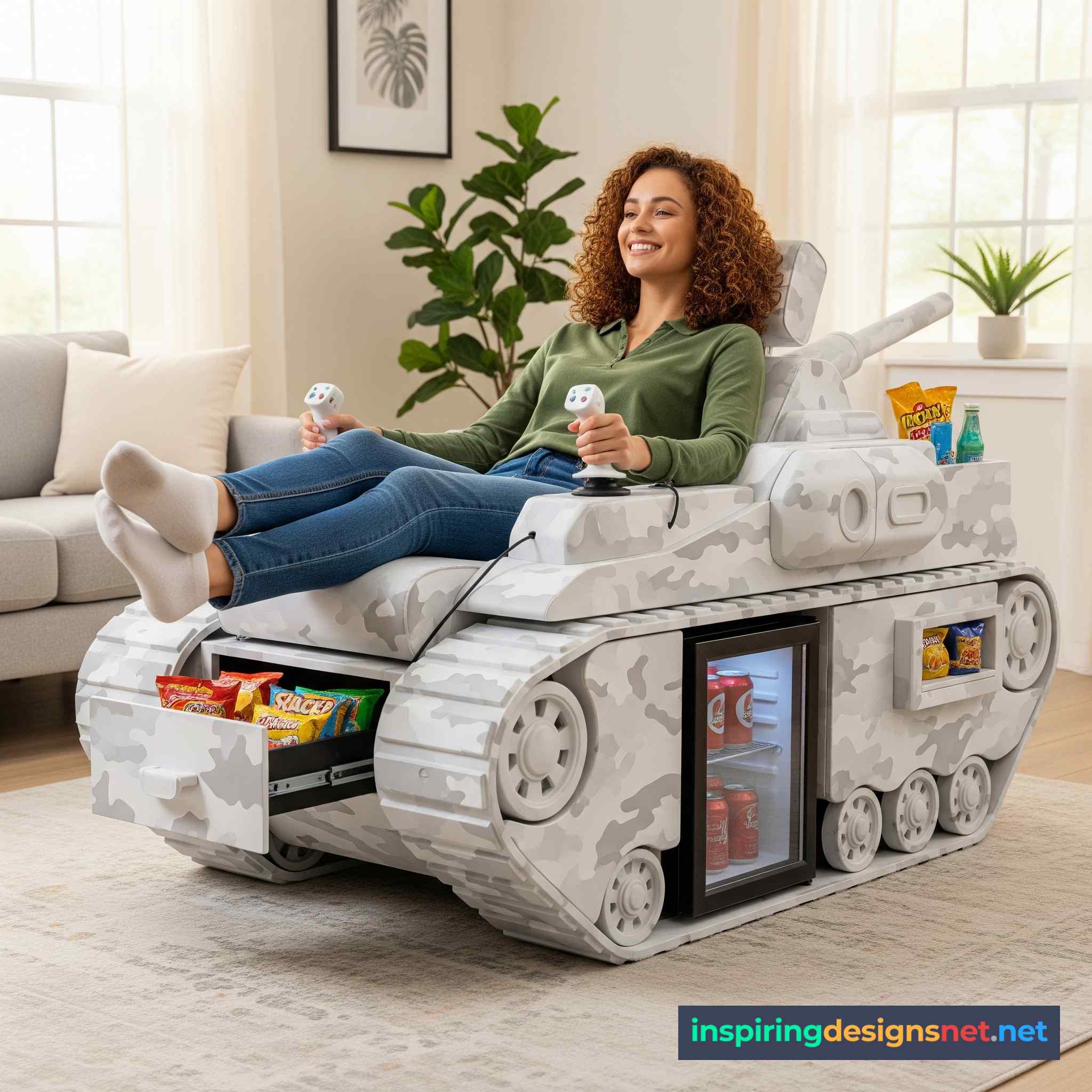 Tank Recliner with Built-in Kitchen