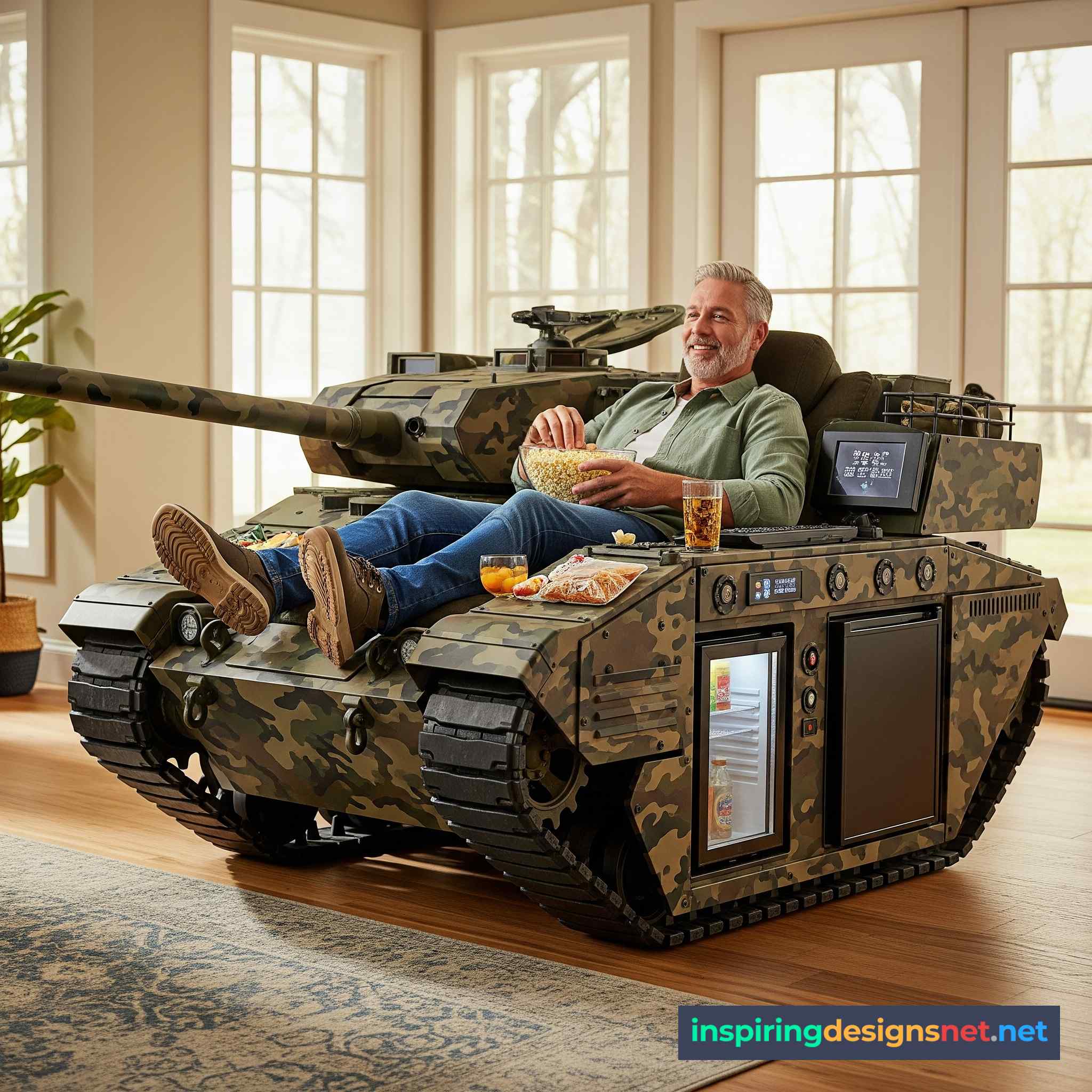 Tank Recliner with Built-in Kitchen