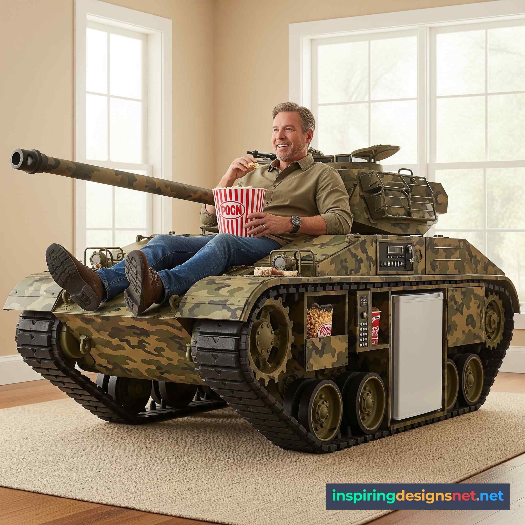 Tank Recliner with Built-in Kitchen