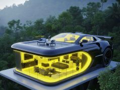Villa in the shape of a car with neon light Villa in the shape of a car with neon light